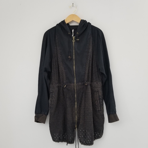 Free People For A Rainy Day Eyelet Utility Jacket - Picture 1 of 11